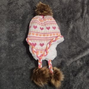 Toby Kids Tassled Winter Hat with Pom Poms Toddler Hat Heart Print